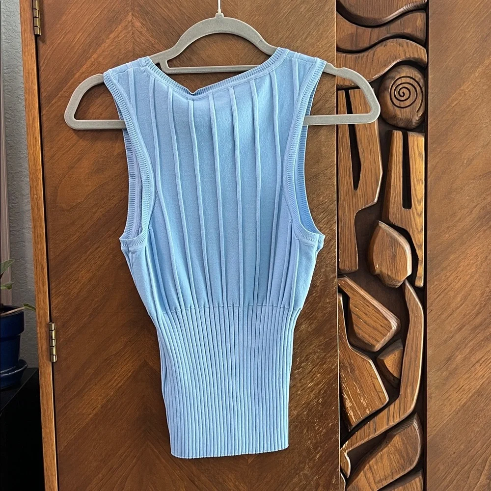 Blue Sleeveless Ribbed Top - Picture 3 of 3